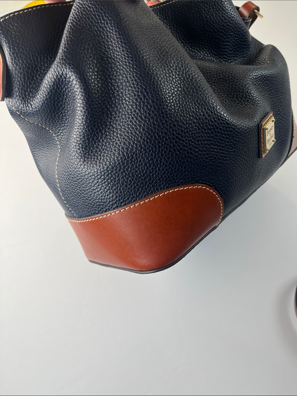Dooney & Bourke Navy Pebbled Leather Shoulder Bag with Brown Trim - Picture 13 of 16